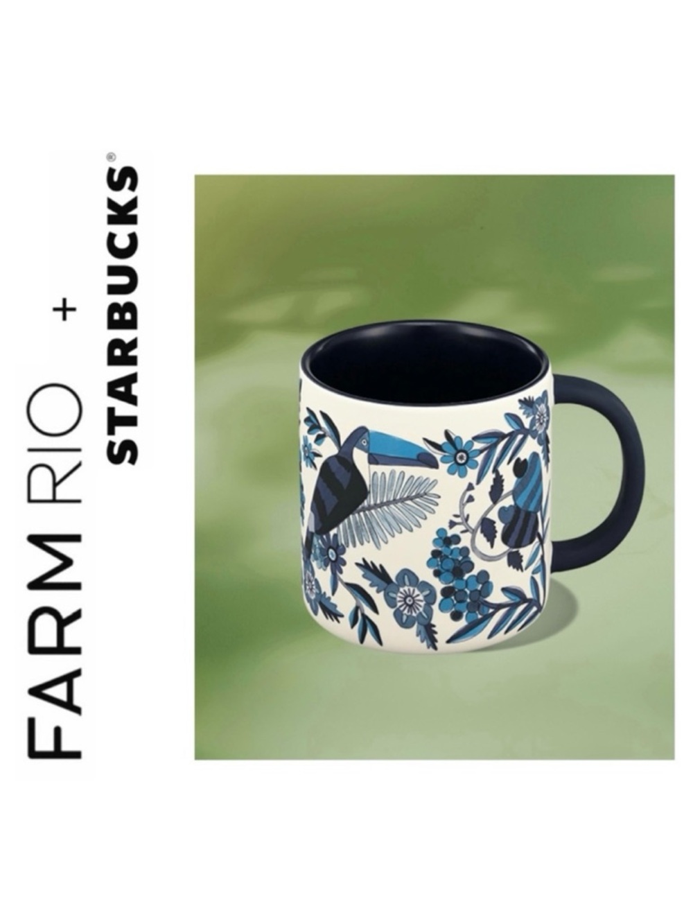 NWT Farm Rio x Starbucks Blue + White Ceramic Art Coffee Mug Lenco Azulejo 2025